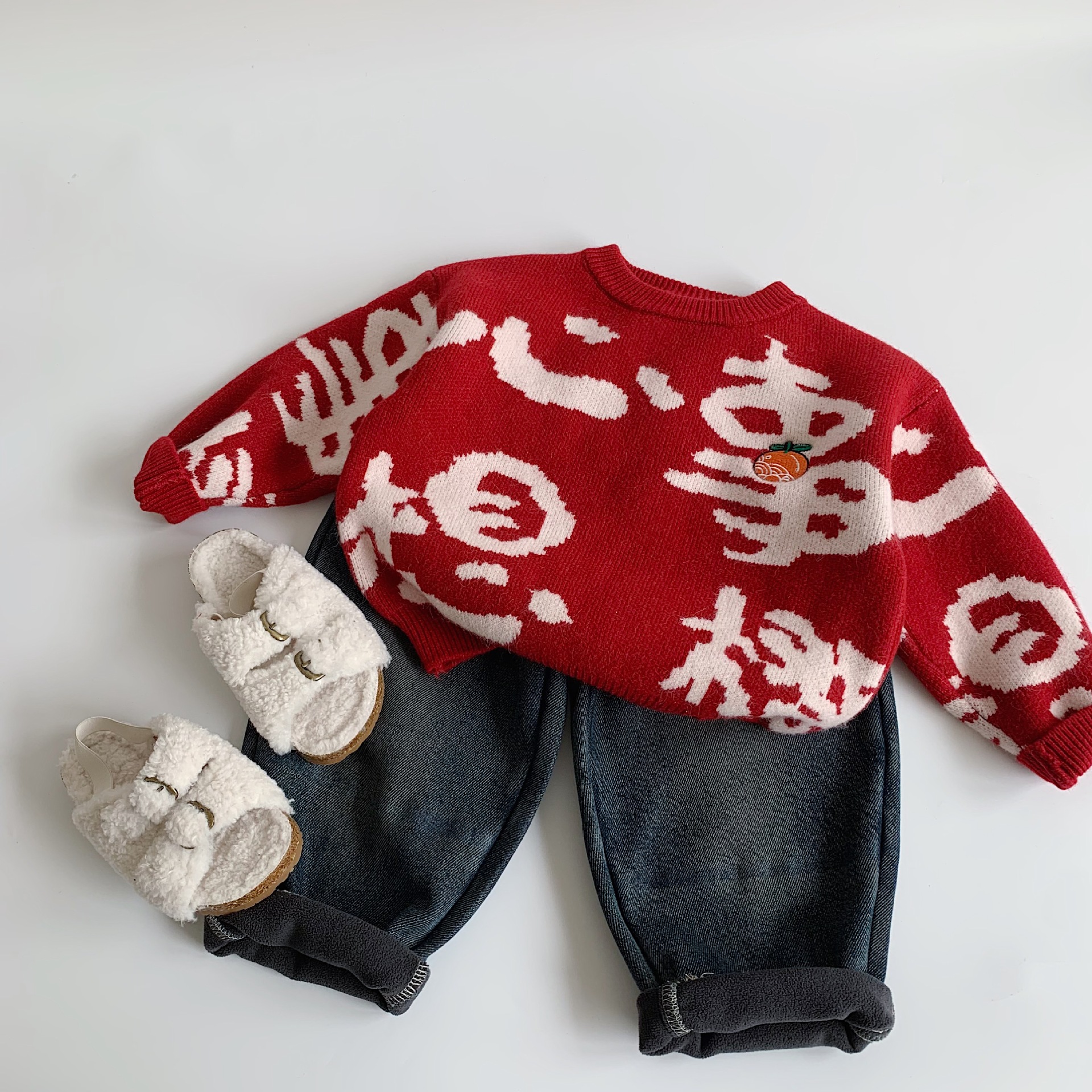 Children's winter red festive sweater
