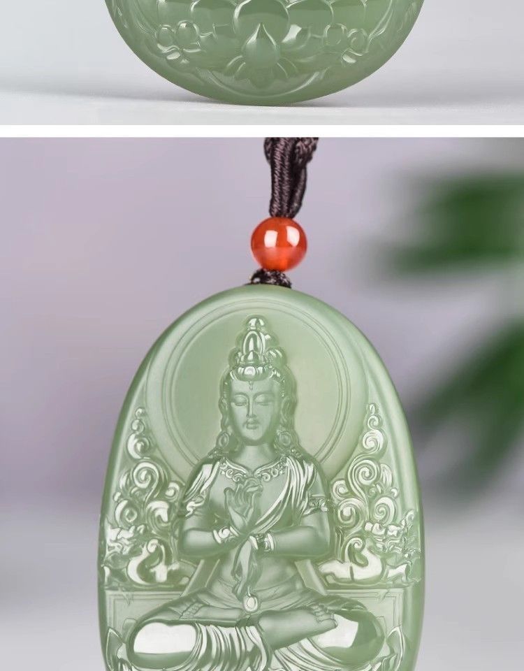 Mặt dây chuyền ngọc Hetian tự nhiên hình Quan Thế Âm cho nam, kích thước lớn, bảo vệ sức khỏe chi tiết 8