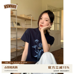 chic美式花卉印花短袖T恤女夏季新款宽松情侣款上衣