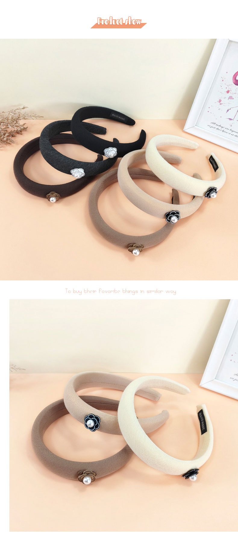 New Product Sponge Pure Color Camellia Alloy Pearl Headband display picture 1