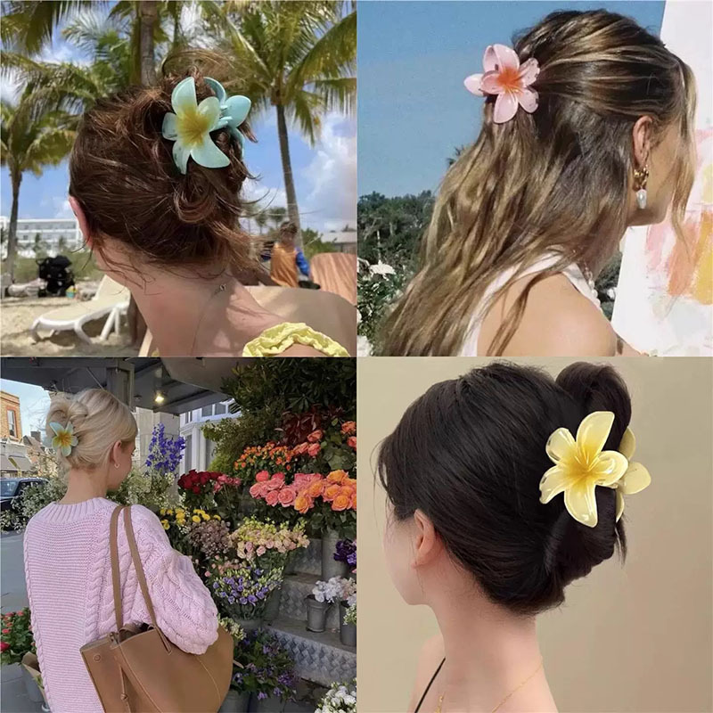 Fermaglio a forma di artiglio di plumeria, di tendenza tra Europa e America, per donna, colorato e versatile, ideale per la coda di cavallo alta._voghion.com