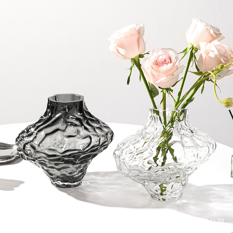 Modern Light Luxury Canyon Glass Vase Irregular Ornaments Living Room Decoration Model Room Manufacturer Wholesale Dropshipping