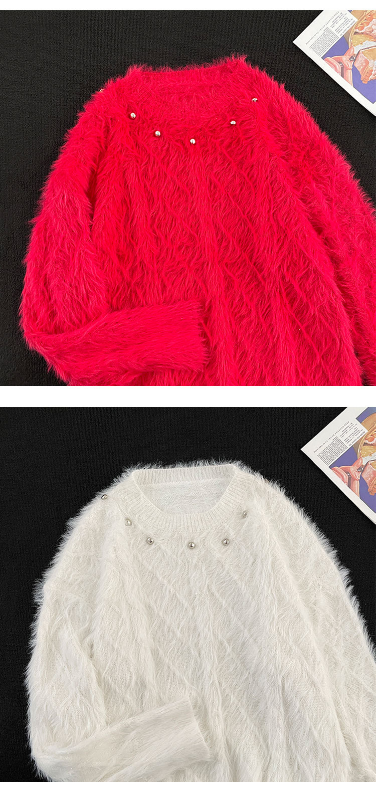 Men's Clothing mink sweater button flower design beaded high weight knitted sweater furry pullover lazy trend men_voghion.com