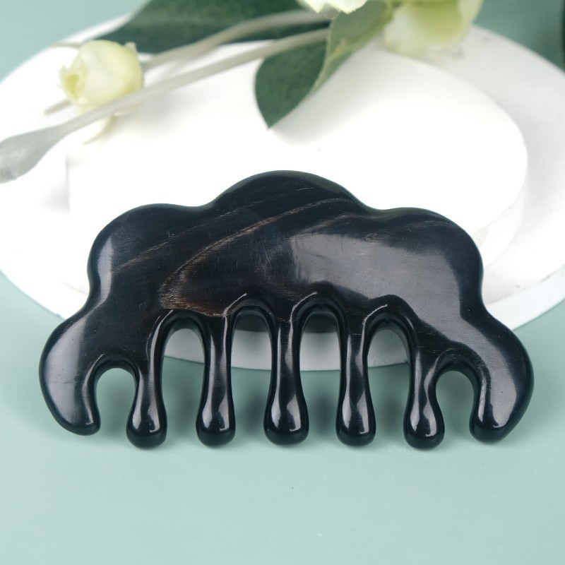 天然牛角梳子按摩梳子面部头部经络梳肩颈脸部加厚宽齿自然云朵梳