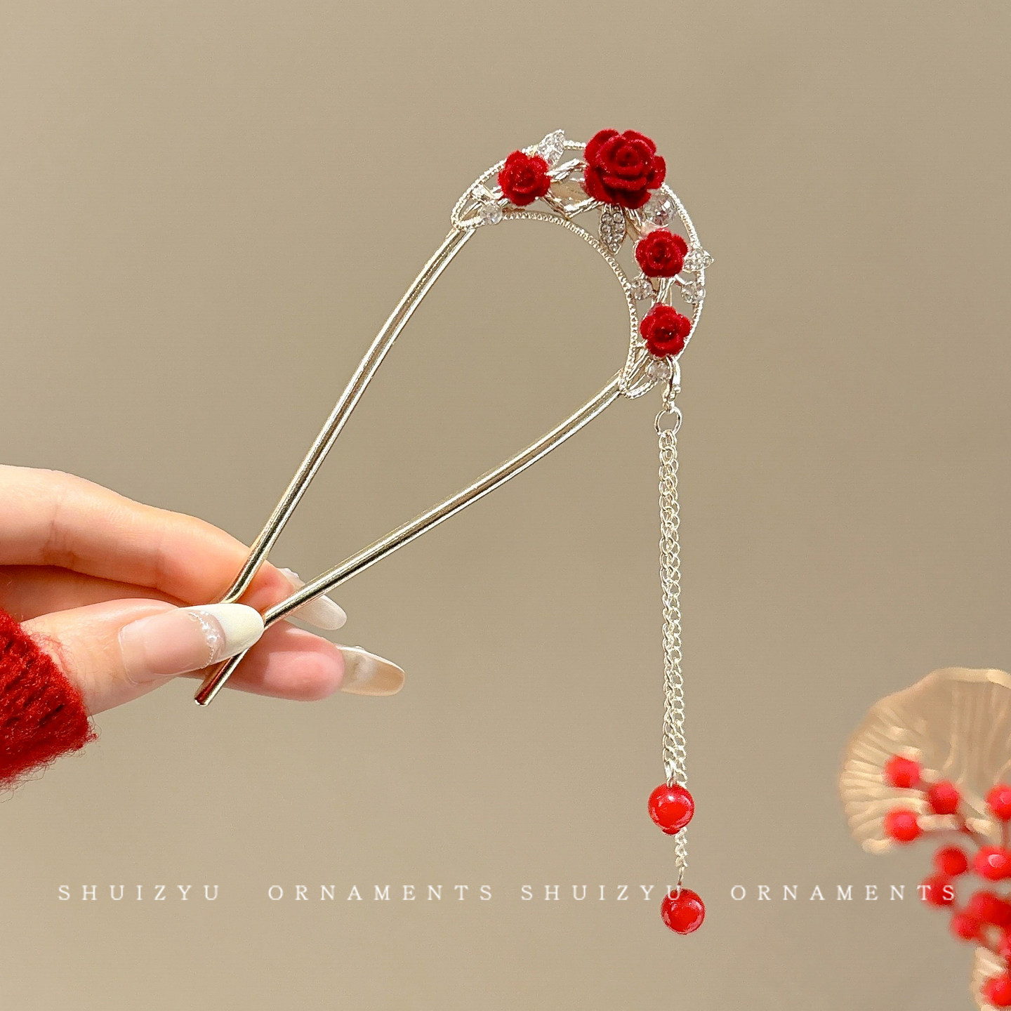 Nueva horquilla de flores de estilo antiguo chino, horquilla de sentido avanzado moderno, horquilla de cabello femenino, horquilla de Hanfu, tocado de horquilla de madera