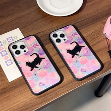 INS牡丹猫咪苹果手机壳适用iPhone15/14PRO小众卡通壳13/12全包套