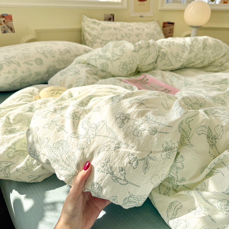 Class a Pure Cotton Bedding Four-Piece Set 2025 New Double-Layer Yarn Bed Bed Sheets Quilt Cover Student Dormitory Bed Three-Piece Set 4