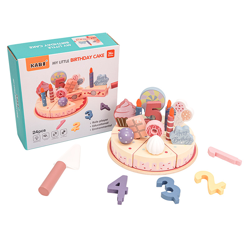 Juego de madera para niños, té de la tarde de simulación de la casa, mesa de postres, pastel de cumpleaños americano, juego de roles, juguetes Chechele image 6