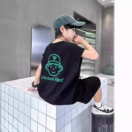 男童夏季背心套装2024新款韩版儿童夏装无袖两件套纯棉男孩套装潮