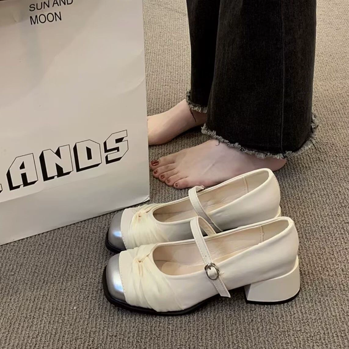 Туфли Мэри Джейн на высоком каблуке в французском стиле, летняя новинка 2025 года, вечерний стиль, модные черные, гарантийная версия, круглый носок