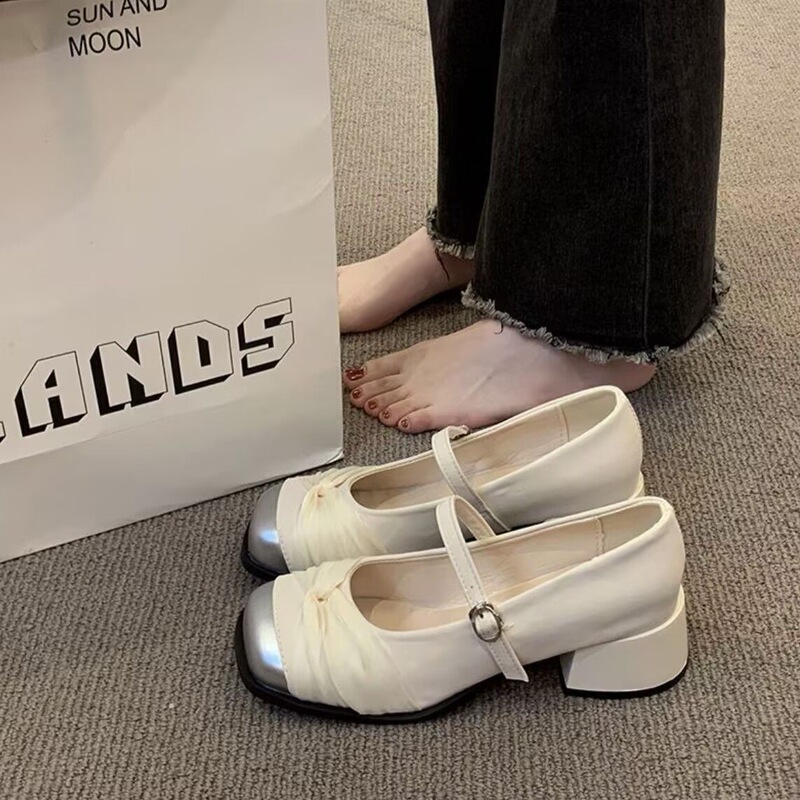 Mary Jane French Style High Heels 2025 Summer New Evening Style Shoes Fashionable Black Warranty Version Round Toe