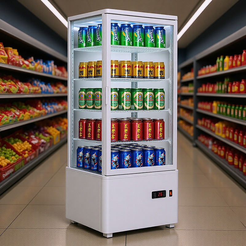 Wholesale 98L Cake and Dessert Beverage Display Cabinet with Air-Cooled Defogging, Four-Sided Glass, Trendy Refrigerator, Vertical Small Cooler