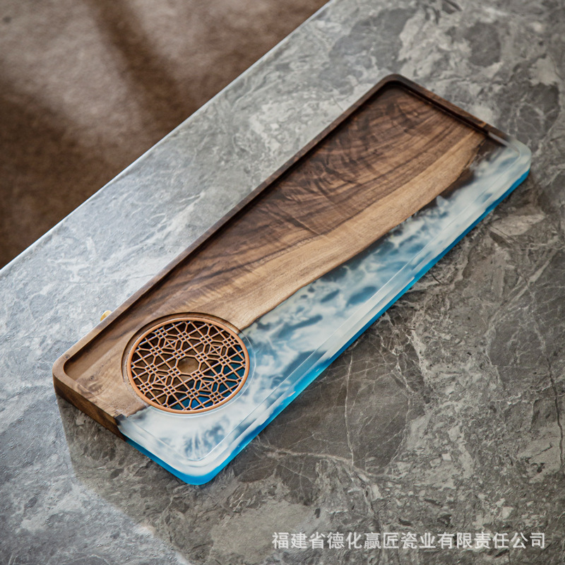 Bandeja de resina de nogal negro transfronteriza bandeja de té de madera rectangular plato de fruta de madera maciza bandeja de madera mesa de té bandeja de burbujas secas