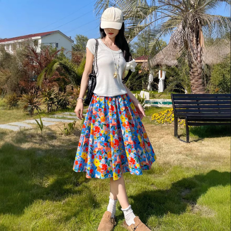Floral Skirt for Women, New Spring and Summer Style, Retro Gentle Style, Oil Painting Thin Cake Skirt, High Waist Slimming Mid-Length Skirt Floral Skirt for Women, New Spring and Summer Style, Retro Gentle Style, Oil Painting Thin Cake Skirt, High Waist Slimming Mid-Length Skirt