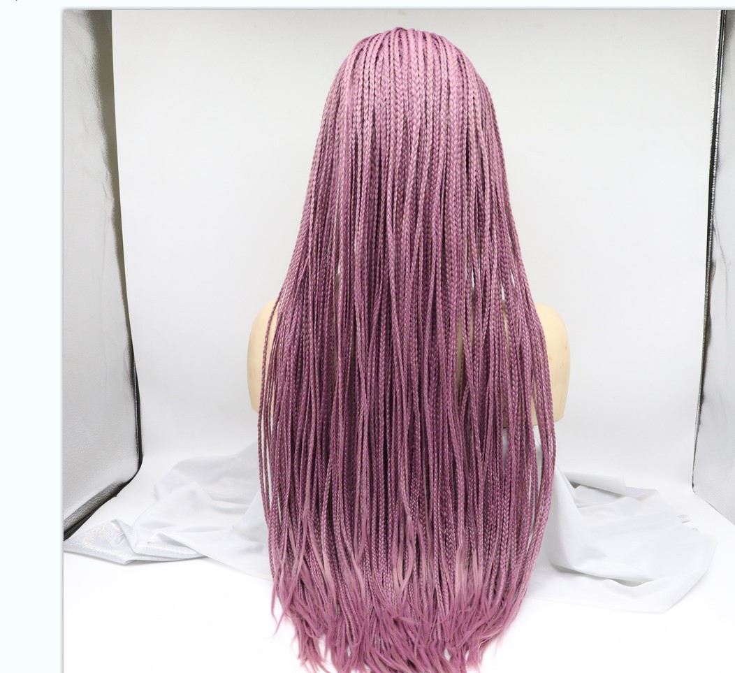 Comercio exterior Moda europea y americana Peluca de fibra química Mujer Morado oscuro Cabello largo y liso Trenza pequeña Tablero de seda de alta temperatura al por mayor