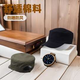 平顶帽棉料简洁保安防晒帽子男女军迷帽遮阳钓鱼帽