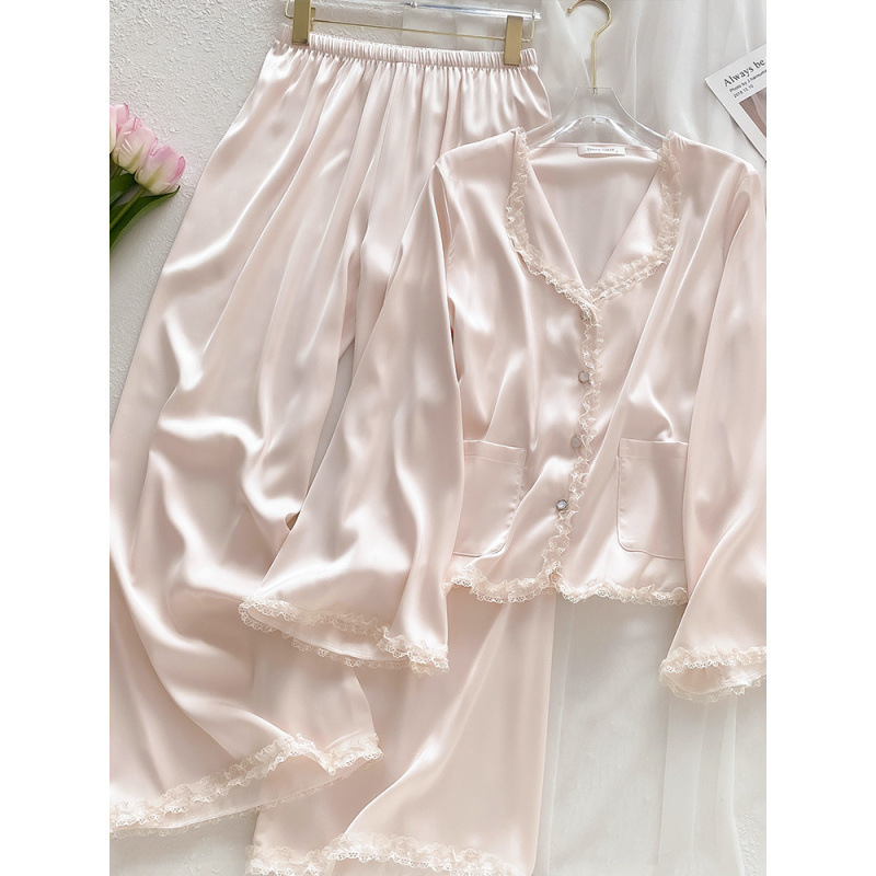 300斤法式宫廷风真丝睡衣女春秋长袖甜美公主冰丝家居服套装夏季|undefined