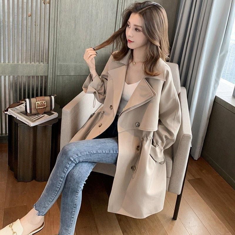 Early Autumn New trench coat Women's Mid-length loose coat Korean style versatile suit collar casual thin coat