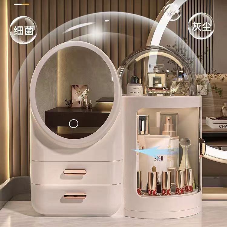 化粧品収納ボックス、LEDミラー付きドレッシングテーブル、一体型ボックス、高級引き出し、デスクトップスキンケア製品収納ラック|undefined