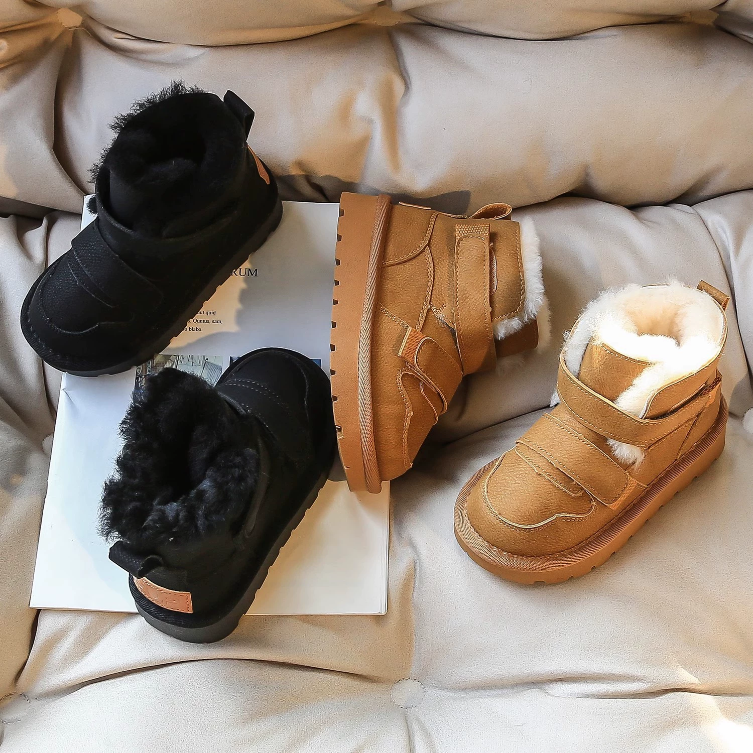 Меховые детские снежные сапоги плюс бархат толстый мальчик большая хлопковая обувь 2024 новая зимняя обувь для девочек снежный хлопок