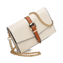 米白拼棕链条斜挎包 金属扣女包 包挂搭子百搭款小方包南风chio包