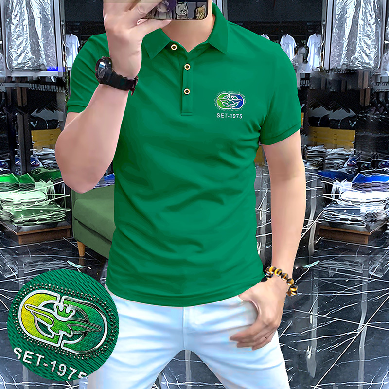 Polo Shirt Half-sleeved Business Fashion Personalized LOGO Men's 2025 Summer New Style Lap Breathable Short-sleeved High-end Hot Drilling