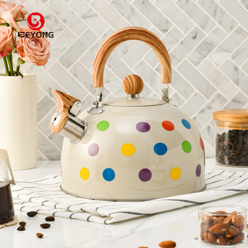 Acero inoxidable punto de onda transfronterizo chorro de color hervidor de té y café cafetera europea y americana silbato 3L cocina silbato