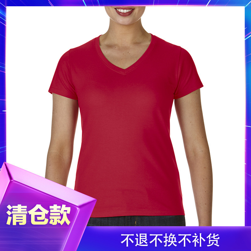 GILDAN GILDAN 63v00L Chicken Heart Collar Solid Color Blank V-neck Base Shirt Loose Women's Short Sleeve T-shirt