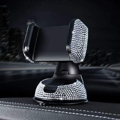 Hot Diamond-Encrusted Car Mobile Phone Holder Dual-Function Air Outlet Navigation Holder Car Suction Cup Rotating Mobile Phone Holder for Women (Other Automotive Interior Supplies) - white-diamond-single-bracket