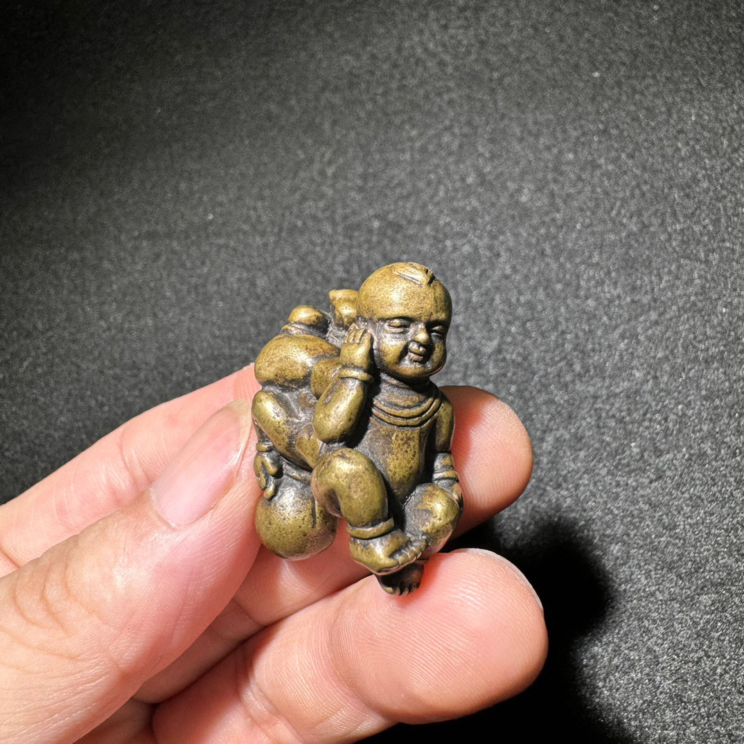 黄铜做旧四喜娃娃摆件童四喜童子结婚礼品婚房挂件