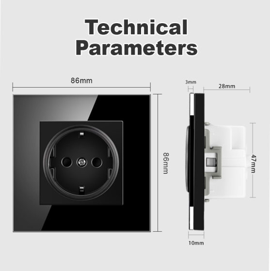 European standard German standard Russian wall power socket 86 16A concealed foreign trade European standard glass panel