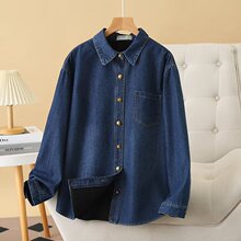 胖MM大码2024秋冬新款女装韩版时尚休闲百搭加绒牛仔衬衫 z97 950