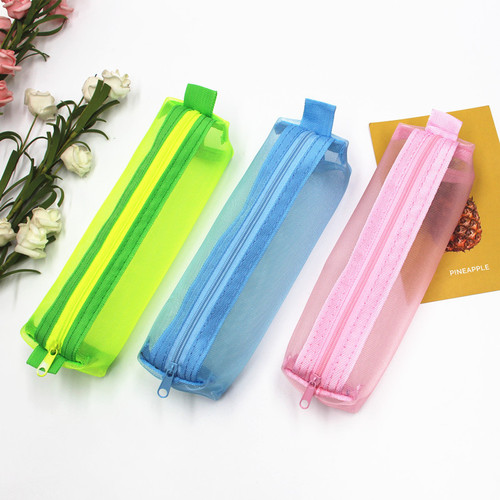 Three-dimensional simple transparent mesh pencil bag student examination special stationery bag large capacity portable storage bag wholesale
