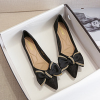 Bow tie pointed toe single shoe women's 2024 new  Fairy gentle flat bottom large size women's shoes 41-43