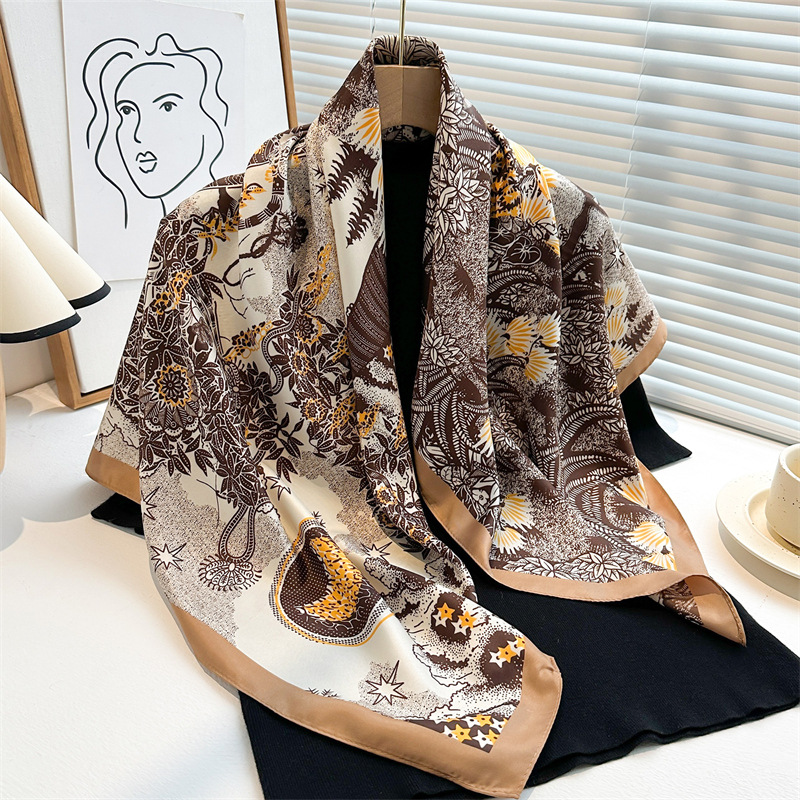 Printed Large Square Scarf Sunflower Silk Scarf For Women_voghion.com