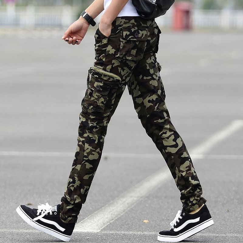 Men's Jogging Pants Elastic Slim Fit Small Feet Camouflage Pants Men's Cargo Pants Outdoor Multi-Flap Pocket Pants Large Size Casual Pants