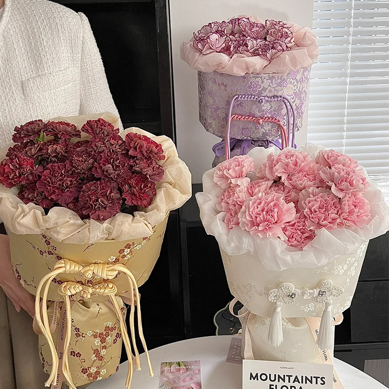 旗袍风国风花束包布鲜花创意小香风包花布长尾麻花扣旗袍扣批发情