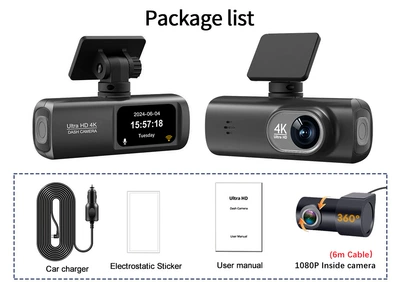 Driving recorder 4K front and rear dual - v22d-front-view-interior-view-wifi-english-version