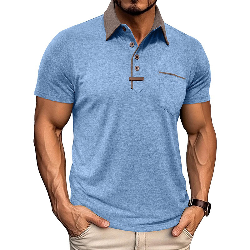 Cross-Border Export Summer European and American Men's Short-Sleeved Lapel T-Shirts Amazon Men's Color-Blocked Polo Shirt Tops Wholesale