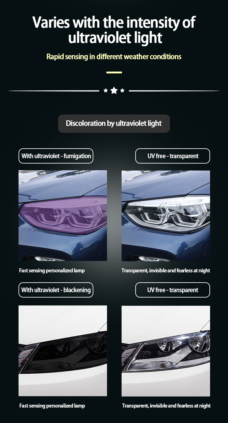 Car TPU blackened headlight film, TPH taillight color change film, transparent light blue, light black, self-healing protective scratch-resistant film