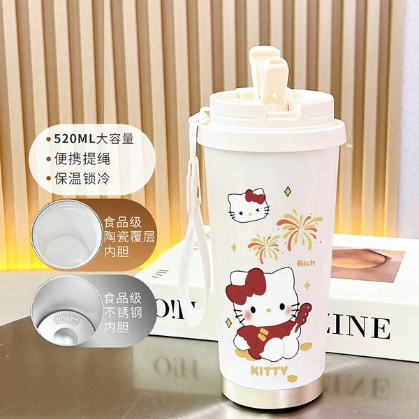 【Food Grade 316 Stainless Steel】Antique White-BXAB15599 Pink Cat