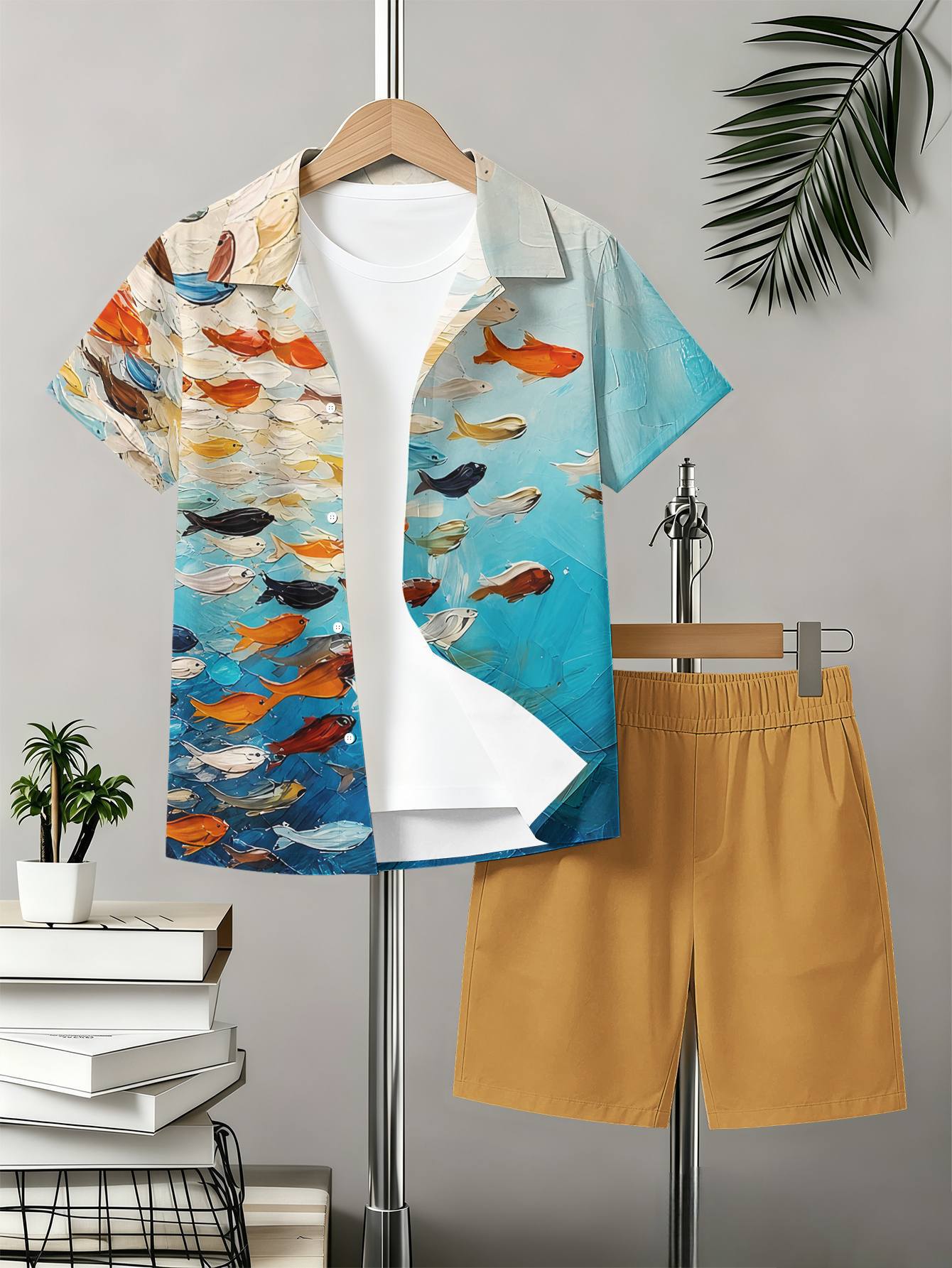 Boys Shirt And Shorts Set With 3d Printed Patterns For Summer_voghion.com