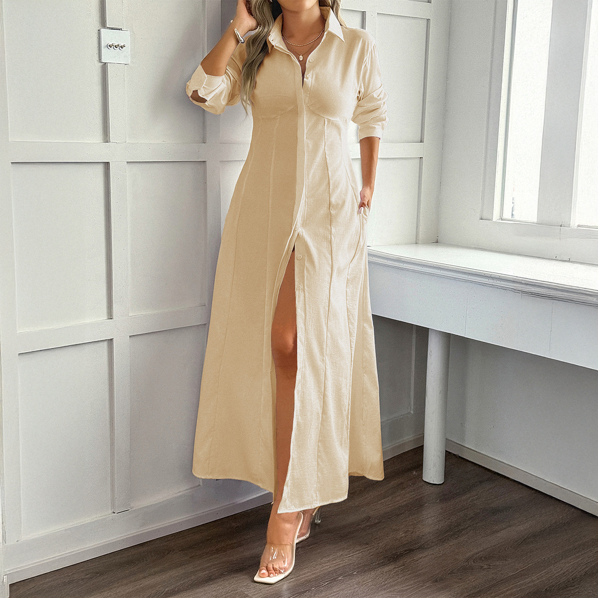 Women's Resort Casual Long-Sleeve Maxi Dress