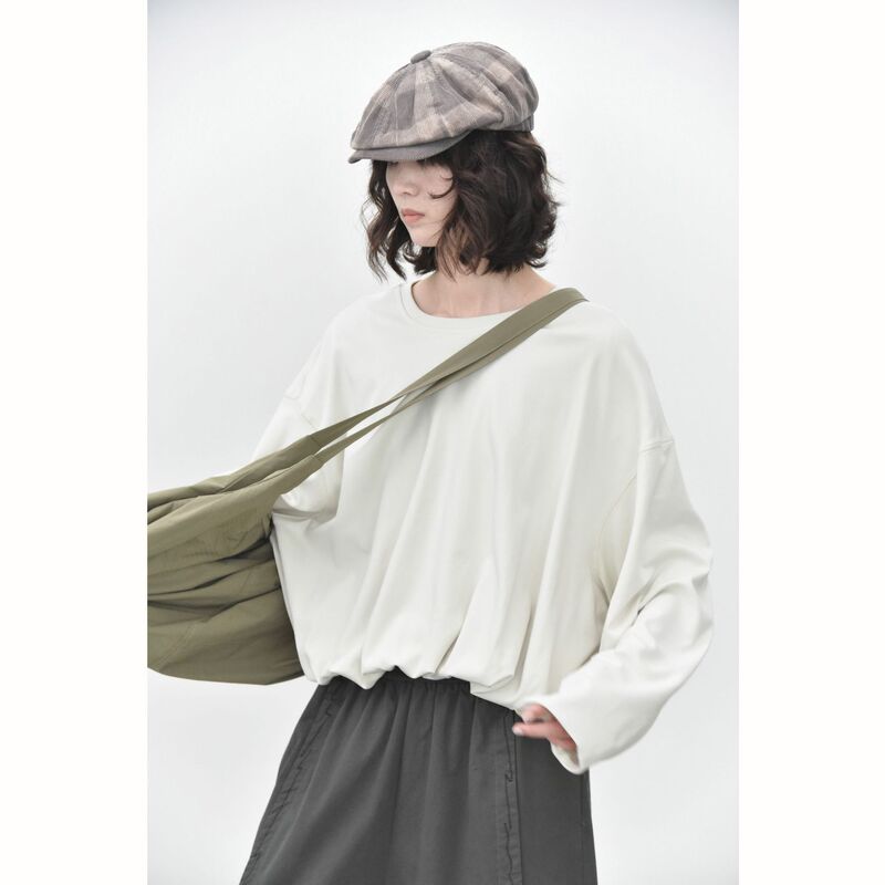 [Three and Two Collection] Japanese minimalist style, new autumn 2026 collection, double-layered lantern hem, loose-fitting round-neck T-shirt 89867 #