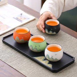 定制日式手绘远山主人杯单杯 釉画彩工艺 陶瓷功夫茶杯logo