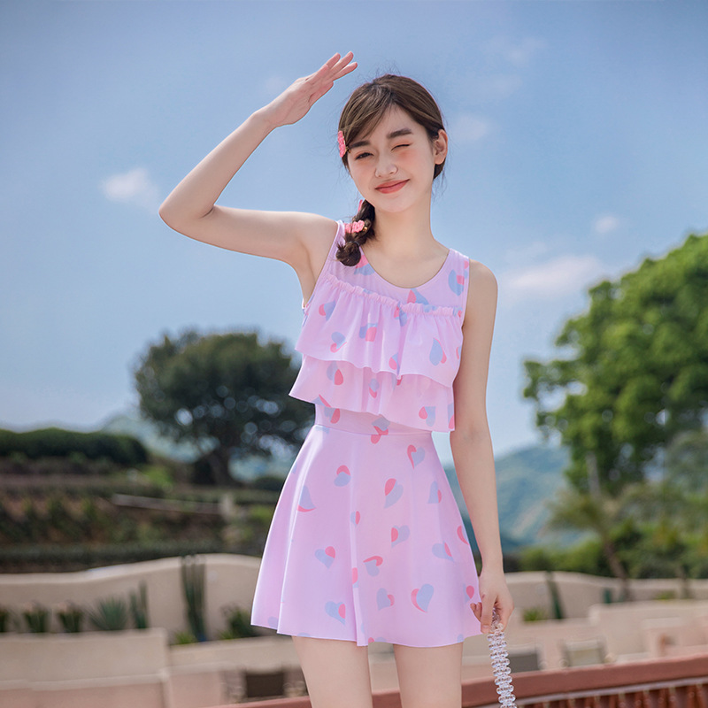 Traje de Baño Tipo Vestido de Una Pieza para Niña de Poliéster para Natación image 8