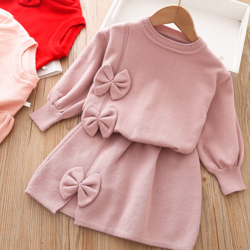3368 Nuovo abbigliamento per ragazze Bambini Maglia Autunno Moda Due pezzi Set Gonna_voghion.com