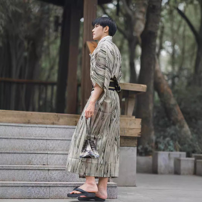 日本和服男传统武士绅士服正装日式和服不易皱材质四季木纹理