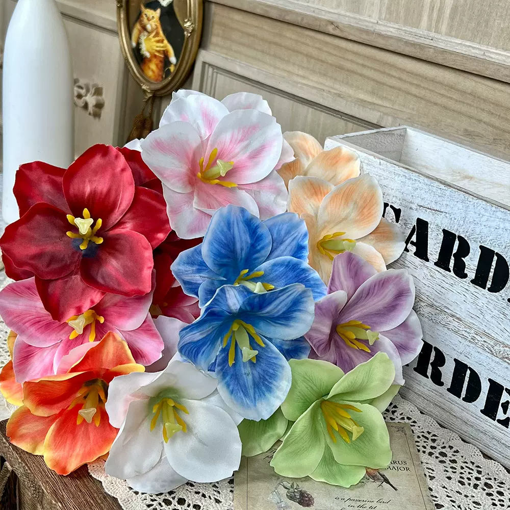 仿真3头郁金香假花婚庆地排花婚礼堂高级感装饰花人造塑料花插花