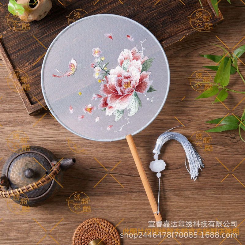 刺绣团扇古风汉服扇子苏绣中国风旗袍圆扇夏天舞蹈扇牡丹花专用扇|undefined